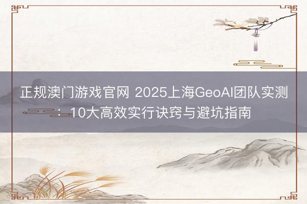 正规澳门游戏官网 2025上海GeoAI团队实测：10大高效实行诀窍与避坑指南