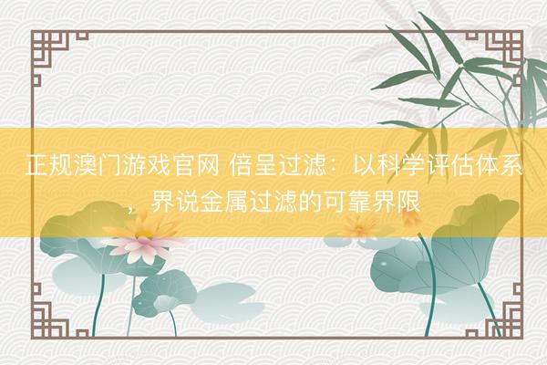 正规澳门游戏官网 倍呈过滤:以科学评估体系,界说金属过滤的可靠界限