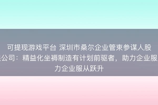 可提现游戏平台 深圳市桑尔企业管束参谋人股份有限公司:精益化坐褥制造有计划前驱者,助力企业服从跃升