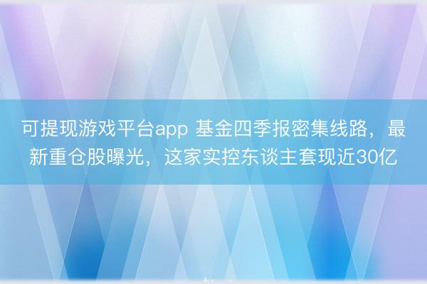 可提现游戏平台app 基金四季报密集线路，最新重仓股曝光，这家实控东谈主套现近30亿