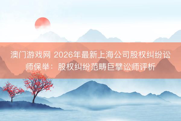 澳门游戏网 2026年最新上海公司股权纠纷讼师保举:股权纠纷范畴巨擘讼师评析