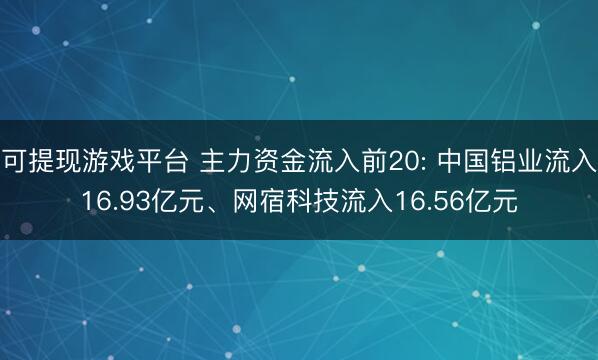可提现游戏平台 主力资金流入前20: 中国铝业流入16.93亿元、网宿科技流入16.56亿元