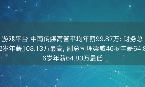 游戏平台 中南传媒高管平均年薪99.87万: 财务总监马睿52岁年薪103.13万最高, 副总司理梁威46岁年薪64.83万最低