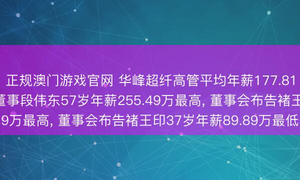 正规澳门游戏官网 华峰超纤高管平均年薪177.81万: 总司理及非独处董事段伟东57岁年薪255.49万最高, 董事会布告褚王印37岁年薪89.89万最低