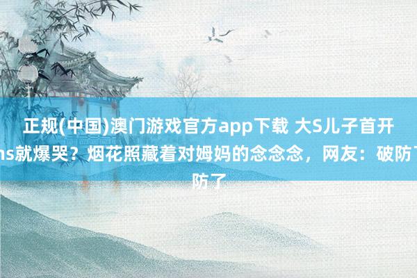 正规(中国)澳门游戏官方app下载 大S儿子首开ins就爆哭？烟花照藏着对姆妈的念念念，网友：破防了