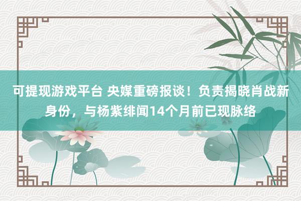 可提现游戏平台 央媒重磅报谈！负责揭晓肖战新身份，与杨紫绯闻14个月前已现脉络