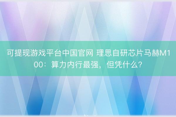 可提现游戏平台中国官网 理思自研芯片马赫M100：算力内行最强，但凭什么？