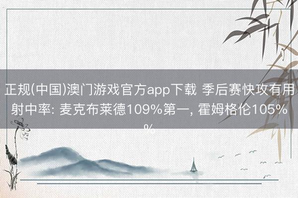 正规(中国)澳门游戏官方app下载 季后赛快攻有用射中率: 麦克布莱德109%第一，<a href=